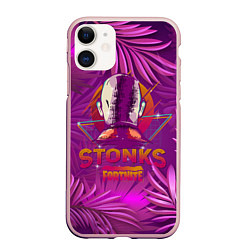 Чехол iPhone 11 матовый Fortnite Neon Stonks Meme, цвет: 3D-светло-розовый