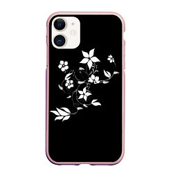 Чехол iPhone 11 матовый Цвета цветов черное, цвет: 3D-светло-розовый