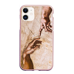 Чехол iPhone 11 матовый Микеланджело сотворение Адама, цвет: 3D-светло-розовый