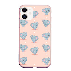 Чехол iPhone 11 матовый Слоники, цвет: 3D-светло-розовый