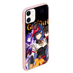 Чехол iPhone 11 матовый Genshin Impact: Сара, Чжун Ли, Сёгун Райдэн, цвет: 3D-светло-розовый — фото 2