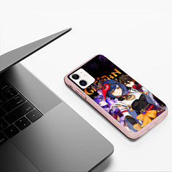 Чехол iPhone 11 матовый Genshin Impact: Сара, Чжун Ли, Сёгун Райдэн, цвет: 3D-светло-розовый — фото 2