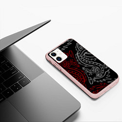 Чехол iPhone 11 матовый БЕЛО КРАСНЫЙ ДРАКОН RED WHITE DRAGON, цвет: 3D-светло-розовый — фото 2