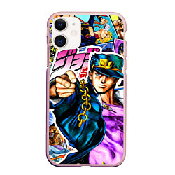 Чехол iPhone 11 матовый Джотаро - JoJos Bizarre Adventure, цвет: 3D-светло-розовый