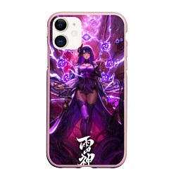 Чехол iPhone 11 матовый Shogun raiden рассекающая молнию геншин, цвет: 3D-светло-розовый