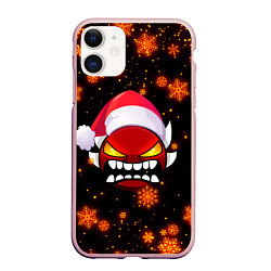 Чехол iPhone 11 матовый Geometry Dash: New Year, цвет: 3D-светло-розовый