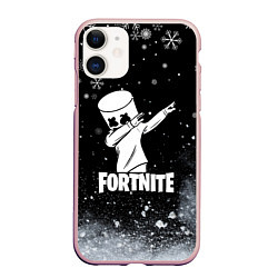 Чехол iPhone 11 матовый НОВОГОДНИЙ FORTNITE MARSHMELLO, цвет: 3D-светло-розовый
