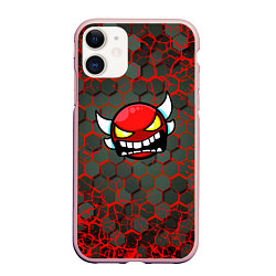 Чехол iPhone 11 матовый Geometry Dash красные соты, цвет: 3D-светло-розовый