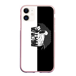 Чехол iPhone 11 матовый Боец ММА чёрно-белое, цвет: 3D-светло-розовый