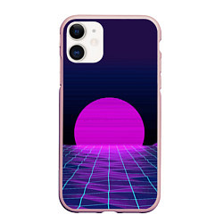 Чехол iPhone 11 матовый Закат розового солнца Vaporwave Психоделика, цвет: 3D-светло-розовый