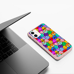 Чехол iPhone 11 матовый Sticker bombing смайлы маленькие, цвет: 3D-светло-розовый — фото 2