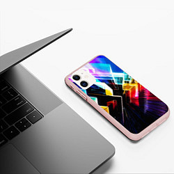 Чехол iPhone 11 матовый Неоновая молния Абстракция Neon Lightning Abstract, цвет: 3D-светло-розовый — фото 2