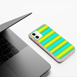 Чехол iPhone 11 матовый Бирюзово-желтые неоновые полосы, цвет: 3D-светло-розовый — фото 2