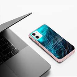 Чехол iPhone 11 матовый Неоновые волны и линии - Голубой, цвет: 3D-светло-розовый — фото 2