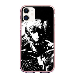 Чехол iPhone 11 матовый METAL GEAR RISING - ЧБ ГЕРОЙ, цвет: 3D-светло-розовый