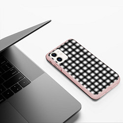 Чехол iPhone 11 матовый Black and white trendy checkered pattern, цвет: 3D-светло-розовый — фото 2