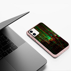 Чехол iPhone 11 матовый Абстрактное множество зелёных неоновых лучей, цвет: 3D-светло-розовый — фото 2