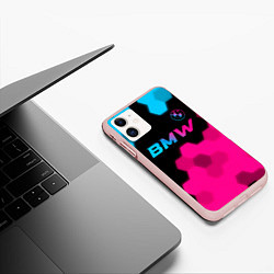 Чехол iPhone 11 матовый BMW - neon gradient: символ сверху, цвет: 3D-светло-розовый — фото 2
