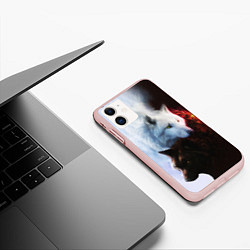 Чехол iPhone 11 матовый Черный и белый волк инь и ян, цвет: 3D-светло-розовый — фото 2