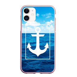 Чехол iPhone 11 матовый Anchor - marine theme, цвет: 3D-светло-розовый