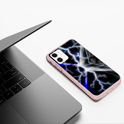 Чехол iPhone 11 матовый Молния в космосе, цвет: 3D-светло-розовый — фото 2