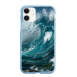 Чехол iPhone 11 матовый Волна цвета 3D-голубой — фото 1