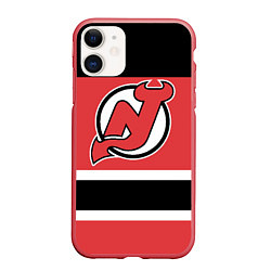 Чехол iPhone 11 матовый New Jersey Devils, цвет: 3D-красный