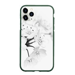 Чехол iPhone 11 Pro матовый Белая сакура, цвет: 3D-темно-зеленый