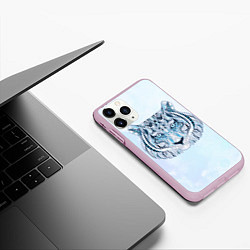 Чехол iPhone 11 Pro матовый Расписная голова тигра, цвет: 3D-розовый — фото 2