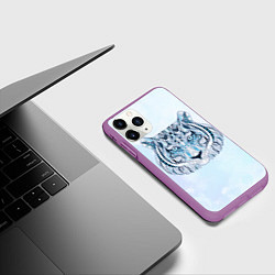 Чехол iPhone 11 Pro матовый Расписная голова тигра, цвет: 3D-фиолетовый — фото 2