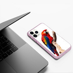 Чехол iPhone 11 Pro матовый Яркий попугай, цвет: 3D-розовый — фото 2