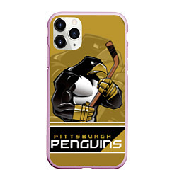 Чехол iPhone 11 Pro матовый Pittsburgh Penguins, цвет: 3D-розовый