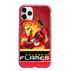 Чехол iPhone 11 Pro матовый Calgary Flames, цвет: 3D-малиновый