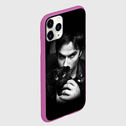 Чехол iPhone 11 Pro матовый Деймон Сальваторе с котом, цвет: 3D-фиолетовый — фото 2