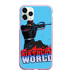 Чехол iPhone 11 Pro матовый Biathlon world, цвет: 3D-розовый