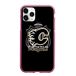 Чехол iPhone 11 Pro матовый Calgary Flames Team, цвет: 3D-малиновый