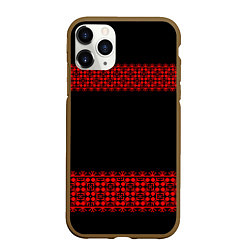 Чехол iPhone 11 Pro матовый Славянский орнамент (на чёрном), цвет: 3D-коричневый