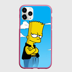 Чехол iPhone 11 Pro матовый Задумчивый Барт, цвет: 3D-малиновый