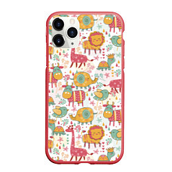 Чехол iPhone 11 Pro матовый Милые зверюшки, цвет: 3D-красный