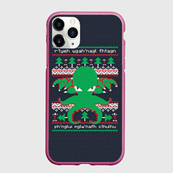 Чехол iPhone 11 Pro матовый Новогодний свитер Ктулху, цвет: 3D-малиновый
