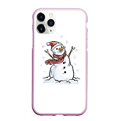 Чехол iPhone 11 Pro матовый Снеговик, цвет: 3D-розовый