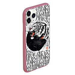 Чехол iPhone 11 Pro матовый Yin Yang Tigers, цвет: 3D-малиновый — фото 2