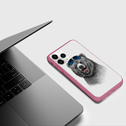 Чехол iPhone 11 Pro матовый Счастливый медведь, цвет: 3D-малиновый — фото 2