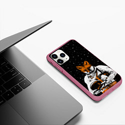 Чехол iPhone 11 Pro матовый Лис космонавт, цвет: 3D-малиновый — фото 2
