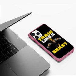Чехол iPhone 11 Pro матовый Train Like a Beast, цвет: 3D-малиновый — фото 2