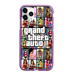 Чехол iPhone 11 Pro матовый GTA - все девушки персонажи, цвет: 3D-фиолетовый
