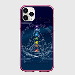 Чехол iPhone 11 Pro матовый Йога мандала - энергетические зоны, цвет: 3D-малиновый