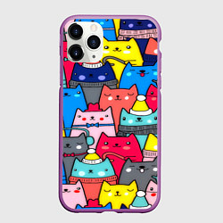 Чехол iPhone 11 Pro матовый Отряд котиков, цвет: 3D-фиолетовый