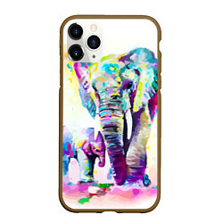 Чехол iPhone 11 Pro матовый Акварельные слоны