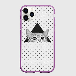 Чехол iPhone 11 Pro матовый Взгляд кота, цвет: 3D-фиолетовый